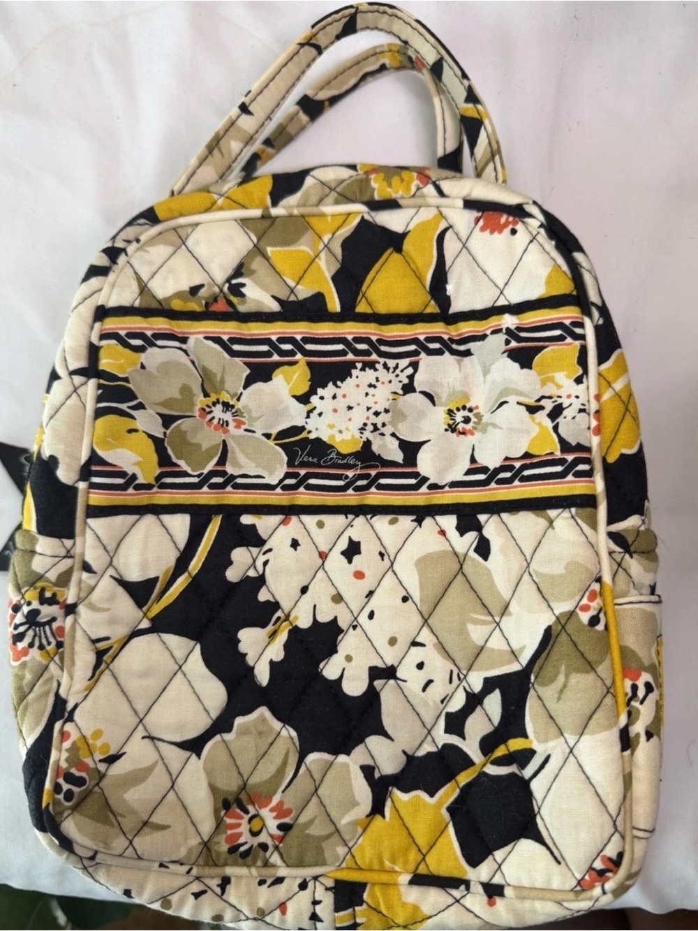 Vera Bradley Yellow, Black and Cream Quilted Floral lunch bag